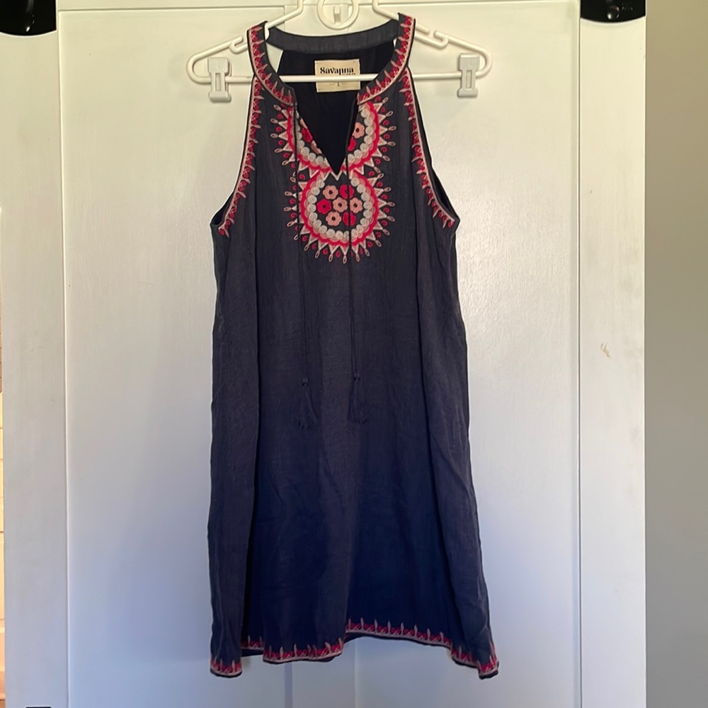 Savanna Jane Dress, size large, blue with embroidery